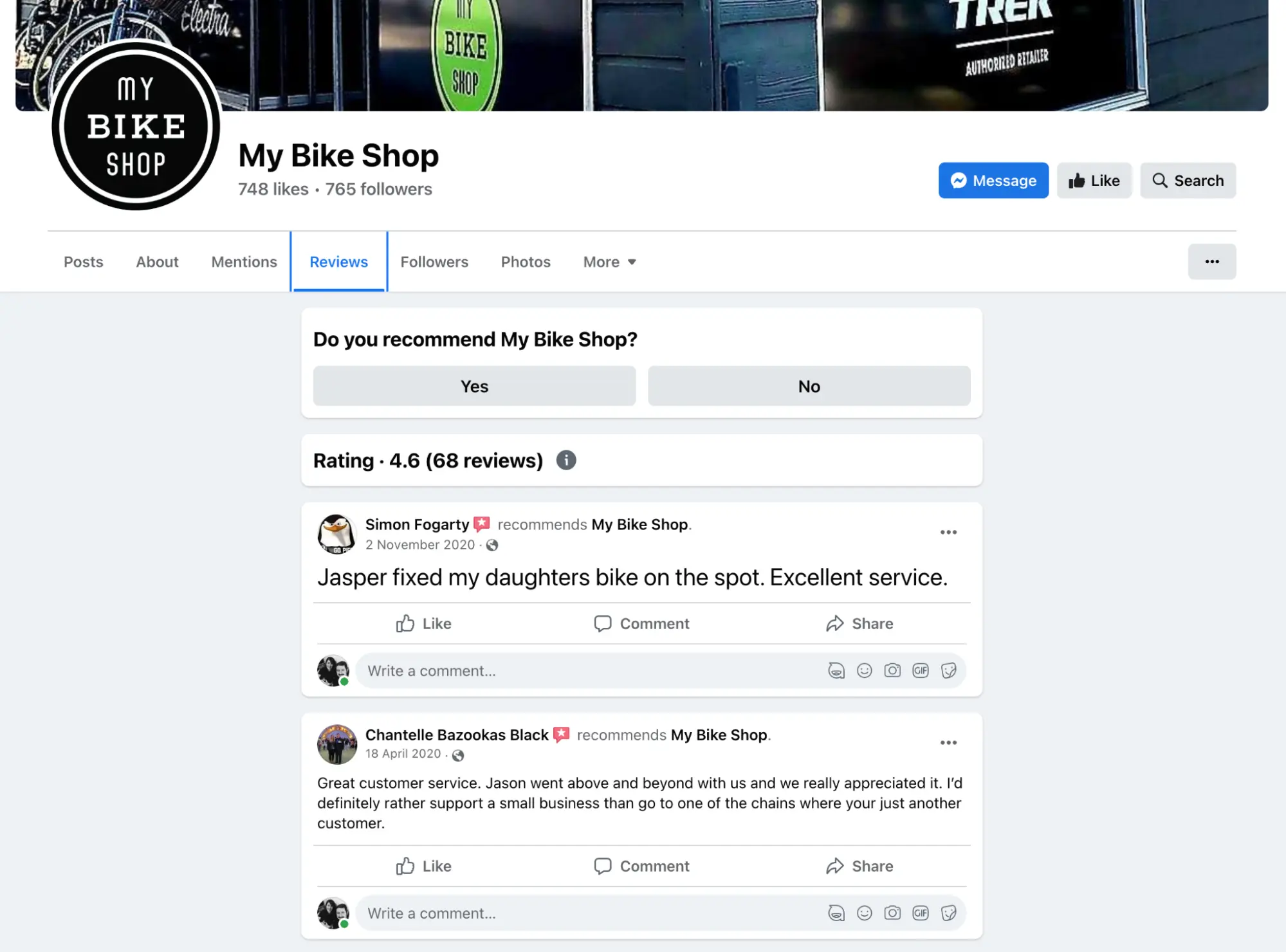facebook review request my bike