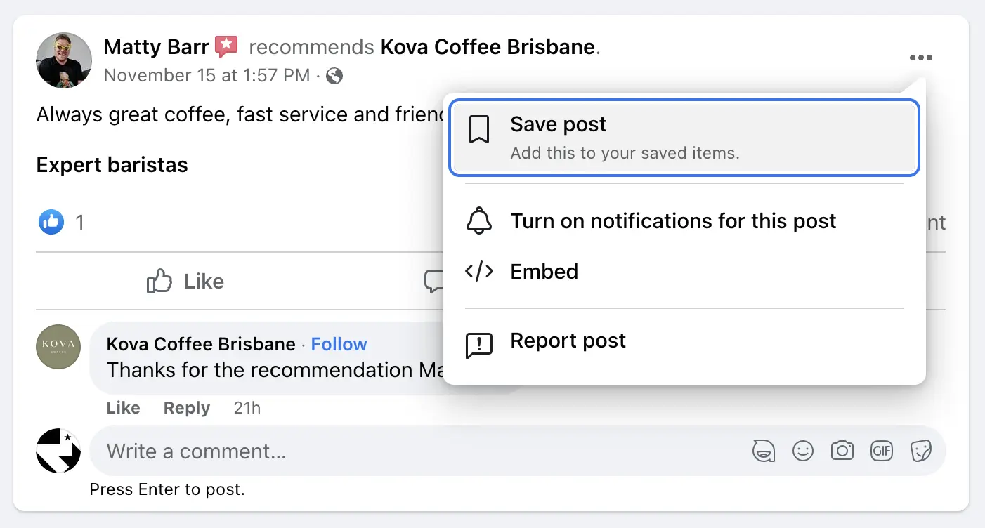 facebook review request report menu