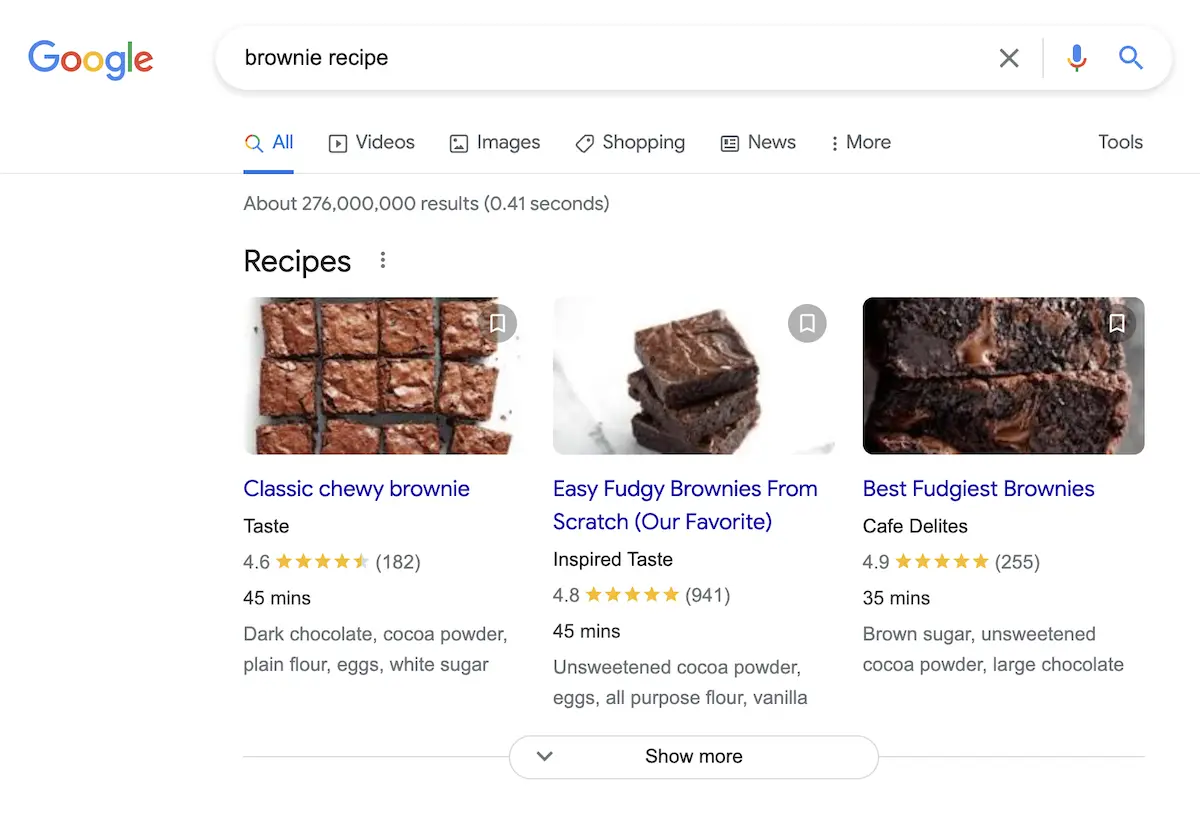 google seo rich snippets recipes