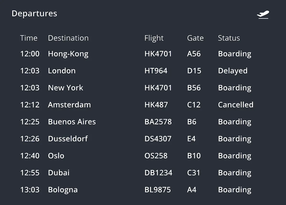 information design departure board plain