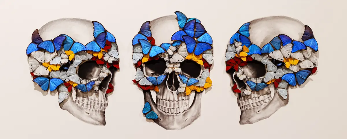 minimalism graphic design flower skulls